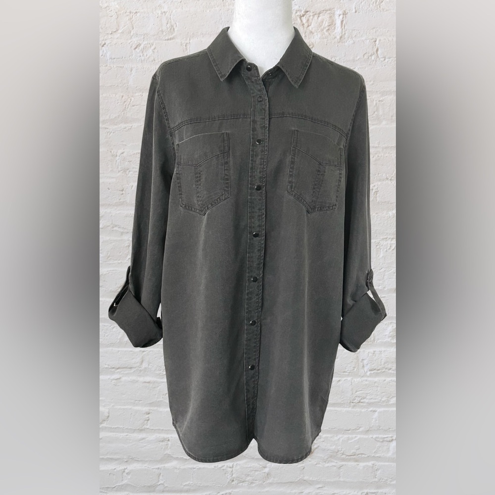 Dex Womens Dark Gray Denim Button Down Sz M NWT Western Country Hippie Bohemian - Picture 2 of 12